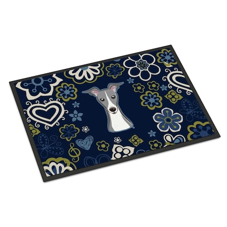 Carolines Treasures 24 x 36 in. Blue Flowers Italian Greyhound Indoor or Outdoor Mat BB5087JMAT